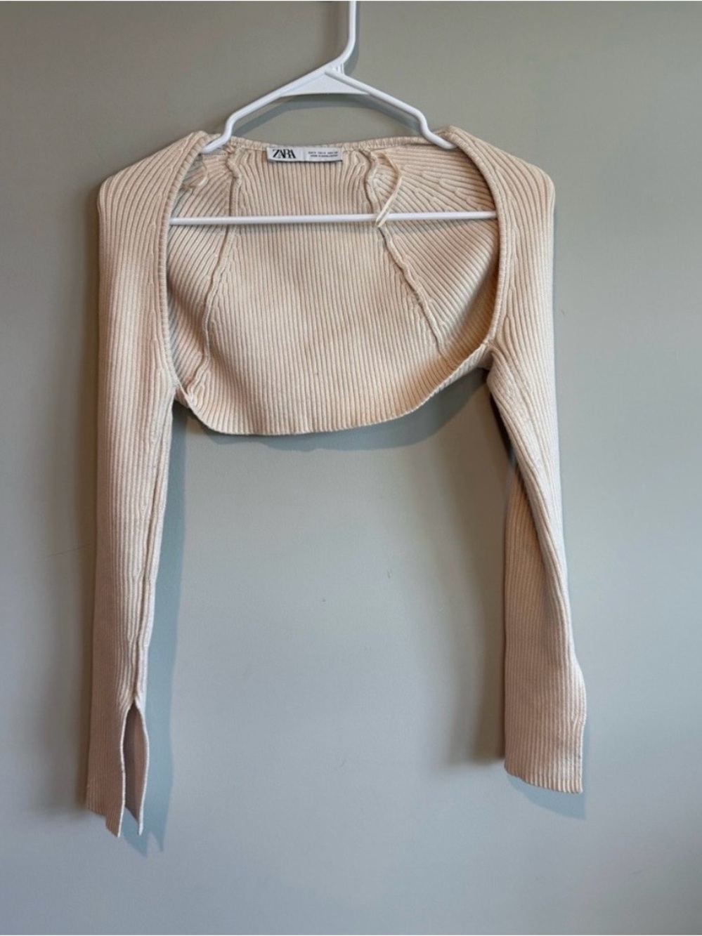 Zara Cream Ribbed Bolero Shrug with Long Sleeves
